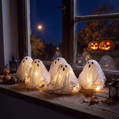 Halloween Indoor Decorations, Set of 5 Light Up Ghosts Table Centerpiece