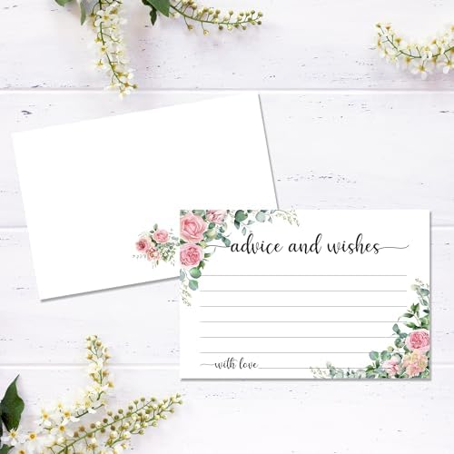50 Pcs Advice and Wishes Cards - Wedding & Baby Shower Advice Cards, Well Wishes for Graduation, Christmas, Birthday Party Decorations(Rose) -A01