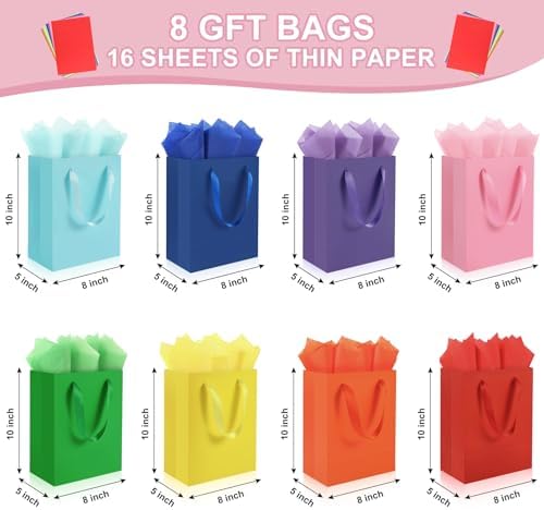 Epoesch 4 Pack Green Gift Bags with Handles and 8 Tissue Papers