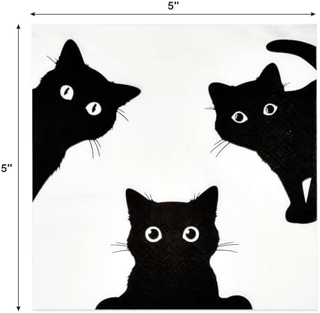 100 Halloween Black Cats Cocktail Beverage Napkins Spooky Cat Disposable