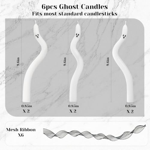 AYGXU Halloween Decorations Indoor-6 Pcs Twisting Ghost Candles with Ribbons Decor,Taper Candles,Halloween centerpieces for Party,Tables,Fireplace Decorations(Candlesticks not Included)