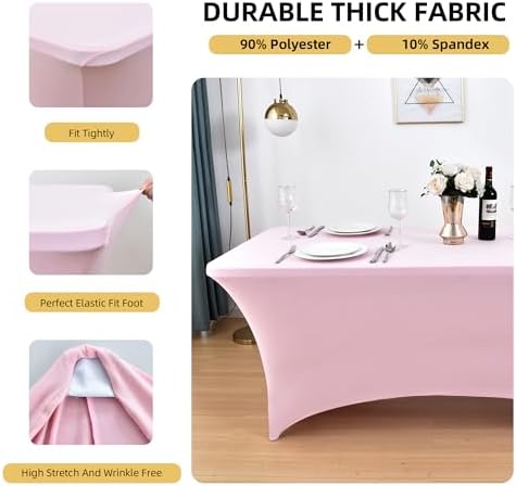 2-Pack 6ft Spandex Table Covers for Rectangle Standard Folding Tables - Wrinkle Resistant Stretch Tablecloths - Ultimate Fitted Table Protector for Parties, Trade Shows, Banquet