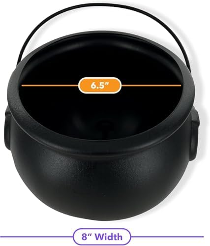 GiftExpress 8" Black Cauldron Bucket – Halloween Candy Bowl, Trick or Treat, St. Patrick's Pot of Gold Decor, Witch Kettle for Party Supplies