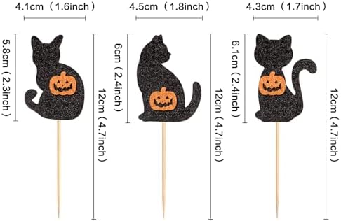 24Pcs Halloween Cat Cupcake Toppers Pumpkin Kitty Cupcake Picks