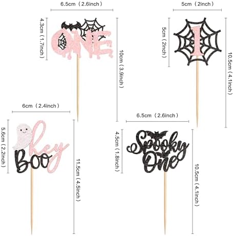 Ercadio 24Pcs Pink Spooky One Halloween Cupcake Toppers Ghost Spider Webs Cupcake Picks for Halloween Party Decorations Black Pink Halloween Girls Spooky One Birthday Cupcake Decorations