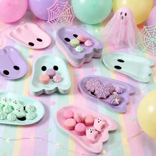 FoldTier 100 Pcs 9'' Halloween Paper Plates Ghost Disposable Pastel Plates
