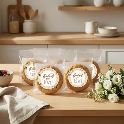 Baked with Love Stickers 120Pcs, 2 Inch Round Baking Labels for Homemade Goods, Bakery Packaging, Cookie Bags, Thank You Gifts, Small Business Packaging & Party Favors (Baked with Love)