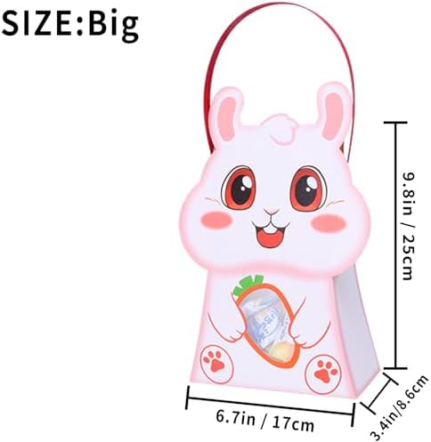 CcXxming 30 PCS Easter Party Favor Bags with Handles，Bunny-Shaped Treat Bags with Window & Stickers (Large)，Paper Goodie Boxes for Kids Egg Hunts