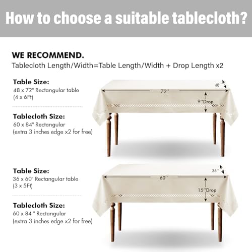 MIULEE Ivory Rectangle Tablecloth with Decorative Cutouts 60x84 Inch