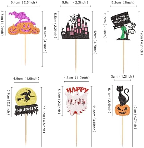 Ercadio 30Pcs Happy Halloween Cupcake Toppers Witch Pumpkin Black House Bats Cats Cupcake Picks for Gender Reveal Halloween Birthday Cupcake Decorations Halloween Party Supplies