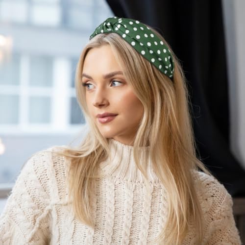 Huachi Polka Dot Headbands for Women Trendy Knotted Headbands for Girls Christmas Cute Top Knot Head Bands for Women's Hair Non Slip Fashion Hair Accessories for Women Girls
