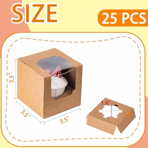 BOOMIBOO 25 Pack Individual Cupcake Containers, Cupcake Boxes with Window