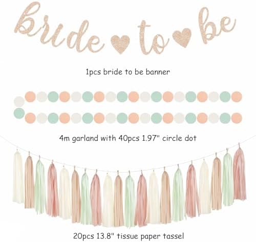 Sage-Green Pink-Beige Bridal-Shower Party-Decorations - 36pcs Bride to Be Banner,Bachelorette Paper Lanterns,Neutral Wedding Streamers Garland,Boho Tissue Pom Poms Flower Fan Decor Supplies Burgleda