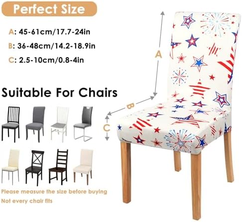Independence Day Dining Room Chair Covers Set of 6,4th of July Fireworks Star Flag Dining Chair Cover,Stretchy Removable Washable Dining Chair Cover,Suitable for 4th of July Kitchen Dining Room Decor