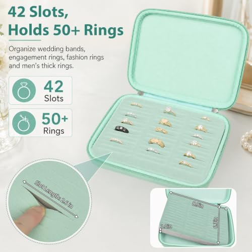 GWCASE Ring Organizer Box 42-Slot Hard Shell Case Holds 50+ Pieces, Mint