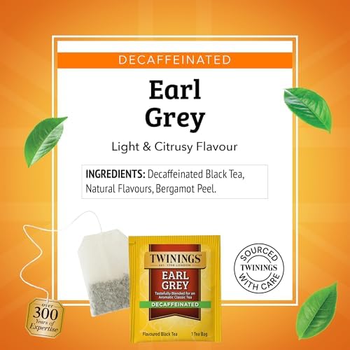 Twinings Decaffeinated Earl Grey Black Tea Individually Wrapped Bags, 100 Count (Pack of 1), Flavoured with Citrus and Bergamot, Enjoy Hot or Iced, 100 Teabags