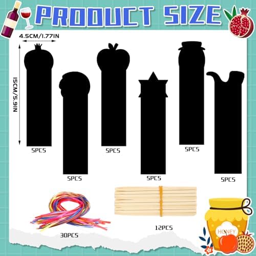 JUNEBRUSHS 30 Pack Rosh Hashanah Scratch Art Bookmarks