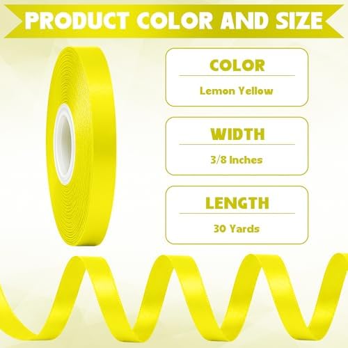 3/8In 30Yards Lemon Yellow Thin Ribbon for Gift Wrapping Birthday Holiday