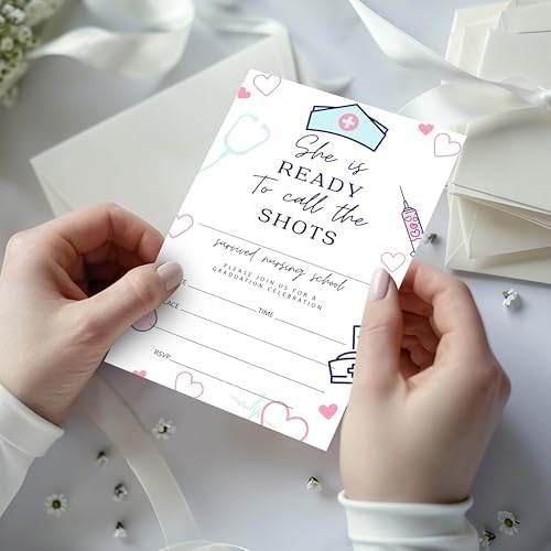 4x6 2026 Nursing School Graduation Invitations (20 Cards + 20 Envelopes) - ‘She’s Ready To Call The Shots’ Nurse Grad Party Invites.(017)