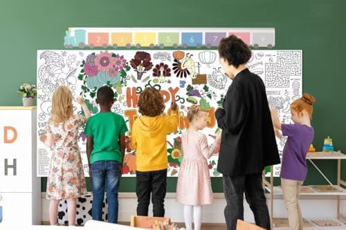 Sangguanlun Thanksgiving Giant Coloring Poster Tablecloth, 34 x 72 Inch Family Party Activity Table Cover for Kids & Adults (Thanksgiving)