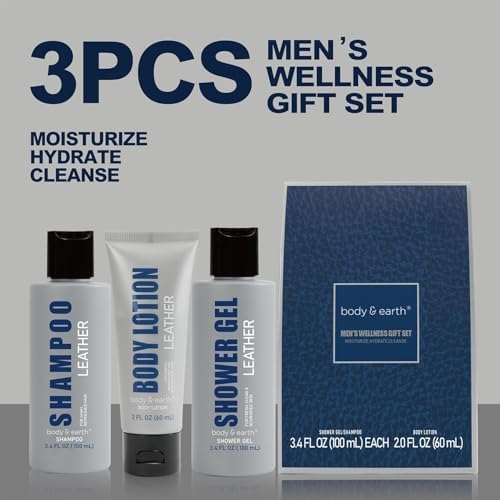 Body & Earth 3pc Leather Gifts for Men Spa Gifts Bath Set for Man