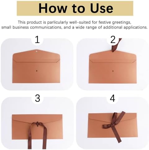 20 Pack Pearlescent Bronze Decorative Envelopes with Ribbon Bow, 8x4 Inch Christmas Cash Gift Envelope, Greeting Invitation Envelope Classical Pure Set for Wedding Birthday Festival and Party