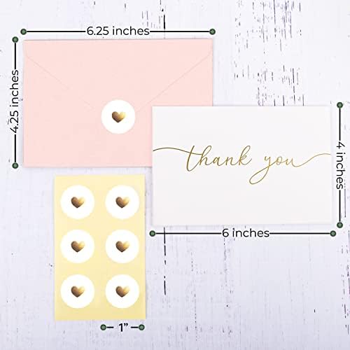 100 Heavyweight Blank Thank You Cards with Envelopes & Stickers, Premium Thank You Cards Wedding with Envelopes Set, Bulk Gold Script Notes, Wedding & Bridal Shower Set, (4 x 6 Inches) (100 Pack)