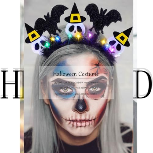 Light Up Halloween Headband Glowing Spooky Ghost Hairbands Led Black Bat Headpieces Halloween Costume Hair Accessories for Women