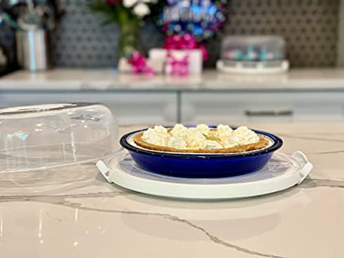 Top Shelf Elements Pie, Cheesecake Carrier for up to 10 in x 4 1/2 in cake. Two Sided Fashionable Stand Doubles as Five Section Serving Tray Perfect Taker Caddie for Travel (White)