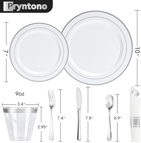175 PCS White and Silver Plastic Dinnerware Set for 25 Guests