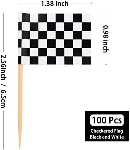 BLUE TOP 100 Pcs Checkered Black and White Racing Stick Flag,Small Toothpick Mini Stick Cupcake Toppers Picks Party Decoration Olympic Games Celebration Cocktail picks for Party Bar Sport events.
