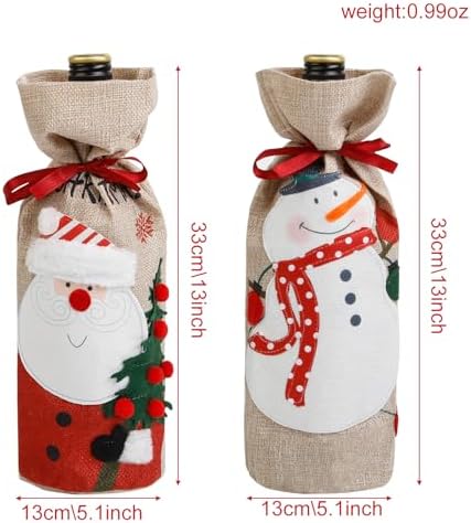 TEBIEKOY Christmas Wine Bags Festive Burlap Wine Bottle Gift Bags with Drawstring Reusable Wine Bottle Covers for Xmas Christmas Holiday Packaging for Wine, Champagne, Gifts & Party Decor (2-Pack)