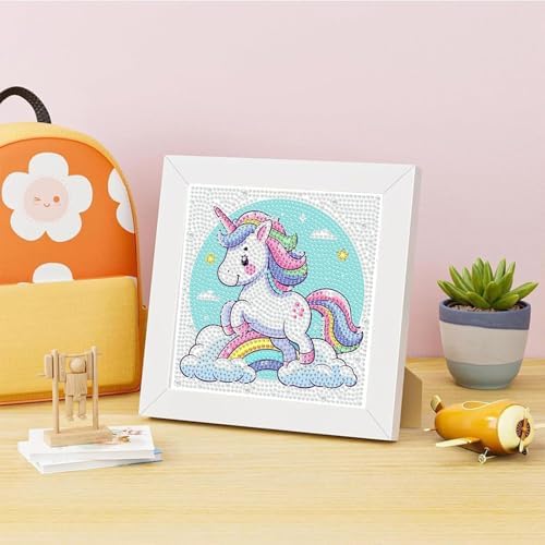 Diamond Art Kit for Kids with Frame,Rainbow Horse Diamond Painting for Kids