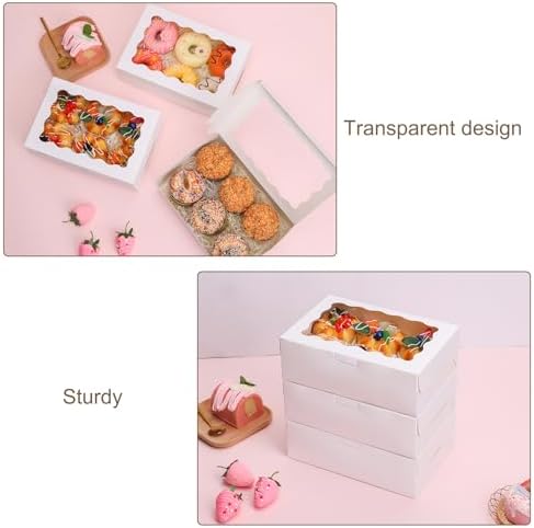 Moretoes 12pcs Cookie Boxes with Window, 9x6x3 In White Bakery Boxes