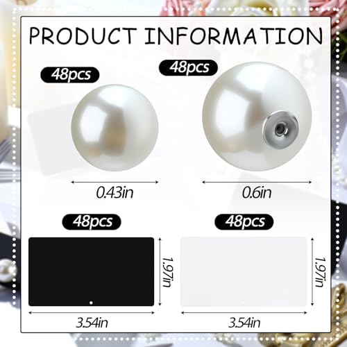 Leinuosen 96 Pcs Decorative Pearl Place Card Stands and Cards Set, Table Place, Food Labels Business, Dessert Table Decor