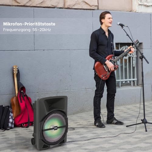 Pyle Wireless Portable PA Speaker System -1200W High Powered Bluetooth Compatible Indoor&Outdoor DJ Sound Stereo Loudspeaker wITH USB MP3 AUX 3.5mm Input, Flashing Party Light & FM Radio -PPHP1544B