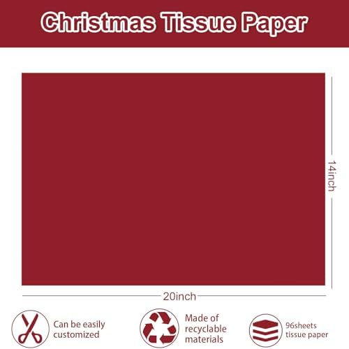 JarThenaAMCS 96 Sheets Christmas Tissue Paper Green Brown Red Wrapping Paper for Winter Xmas Home Party DIY Crafts Supplies, 14 x 20 Inch