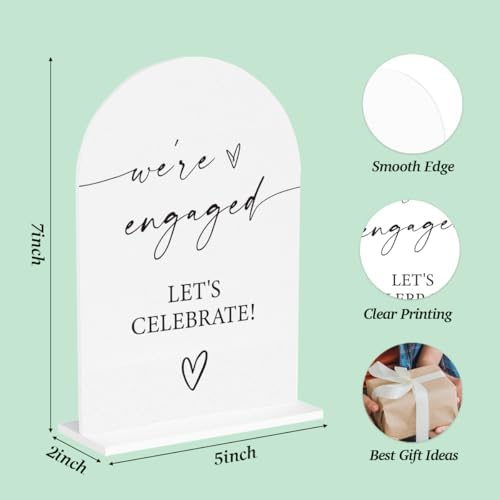 Engaged Sign Engagement Signs We're Engaged for Event Party Ceremony Reception Table Desk Acrylic Decor 5"x7"