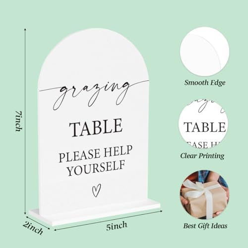 Grazing Table Sign Snack Station Food Table Sign for Wedding Engagement Bridal Shower Baby Shower Ceremony Reception Event Party Acrylic Decor 5"x7"