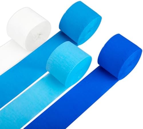 Blue Streamers 8 Rolls Crepe Paper Streamers Party Decorations for Blue Birthday Party, Wedding, Engagement, Bachelorette and Baby Shower Boy