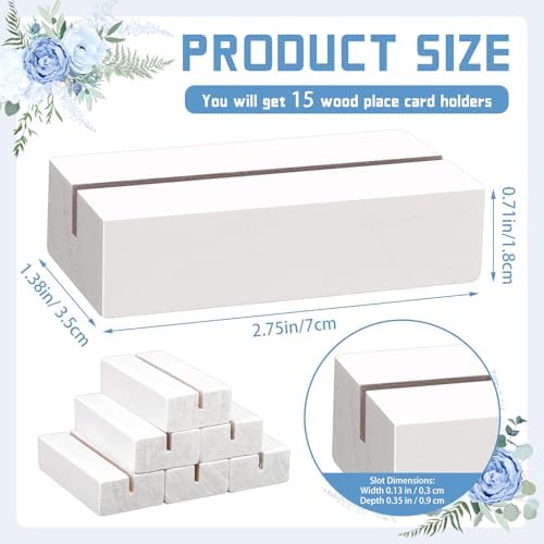 15 Pieces White Wood Table Number Stands Wood Place Card Holders Picture Holder Acrylic Sign Holders for Ceremony Birthday Party Home Decoration ﻿