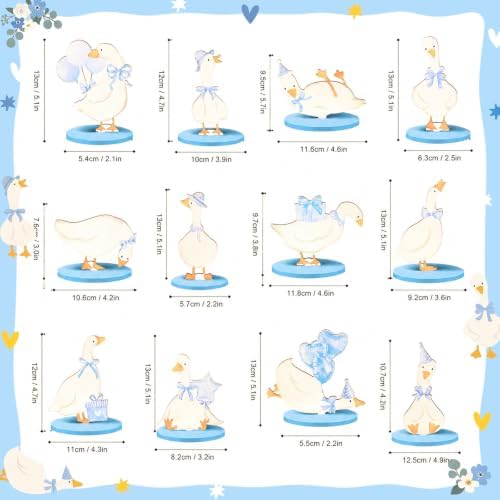 Wesiti 12 Pcs One Silly Goose Birthday Party Decoration Wooden Blue Bow Silly Goose Table Centerpiece Shower Decor Funny Table Decoration Gift for First Birthday Party Favor Desk Tiered Tray