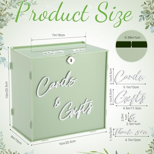 BreezeHug 10" Sage Green Acrylic Wedding Card Box with Lock & 3D Letters