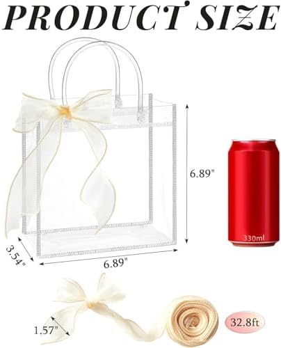 Ohuimrt 50 Pack 6.89" x 3.54" x 6.89" Clear Plastic Gift Bags with Handles