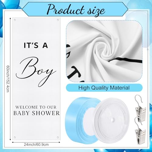Oudain 60x24 Inch It's a Boy Banner Baby Shower Burlap Backdrop