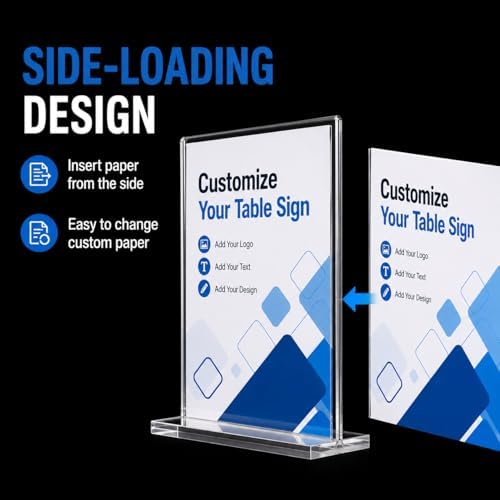 Custom Acrylic Table Sign with Printed Insert, Clear Acrylic Holder Stand with Personalized Paper Display, Design Your Own Table Sign for Wedding Reception, Party, Business Counter, Event & Table Decor