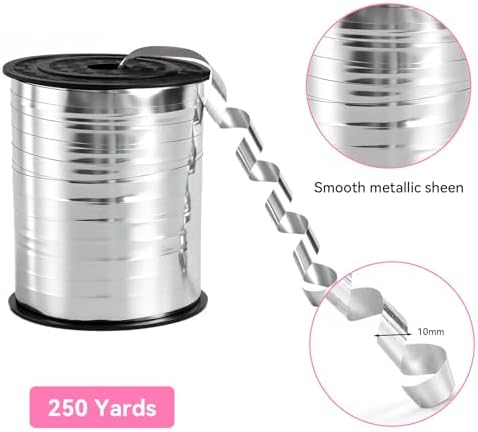 TONIFUL 250 Yards Shiny Silver Curling Ribbon 10mm Wide Balloon String