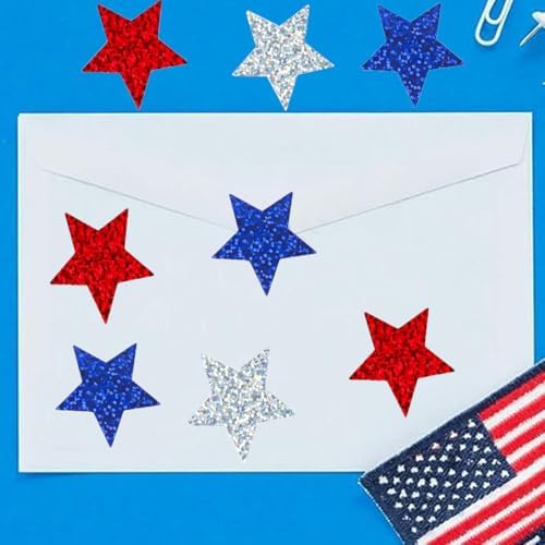500 Pcs Christmas Stickers Roll 1In Star Sticker Xmas Red White and Blue Laser Glitter Patriotic Star Label for Independence Day Memorial Day Reward Envelope Journal Decor