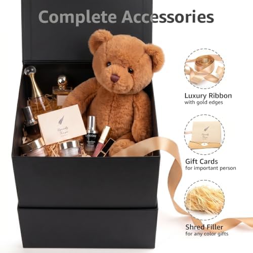LIFELUM Black Gift Box for Birthday with Magnetic Lid, 10.2"x10.2"x10.2"