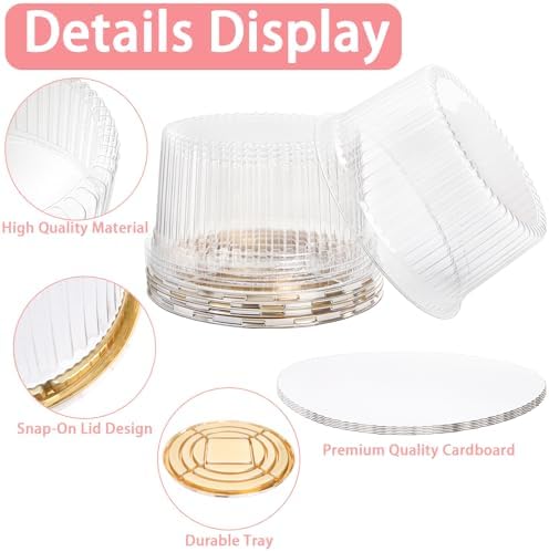 Fasmov 5 Pack Disposable Plastic Cake Containers with Carrier Holder, 10 Inch Round Bundt Cake Boxes Clear Cupcake Holder for 1-2 Layer Cheesecake, Desserts, Bundt Cake Pie Bakery Supplies